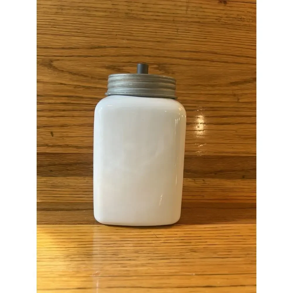 Pottery Barn White Ceramic Canister Galvanized Metal Lid Farmhouse Decor 8”